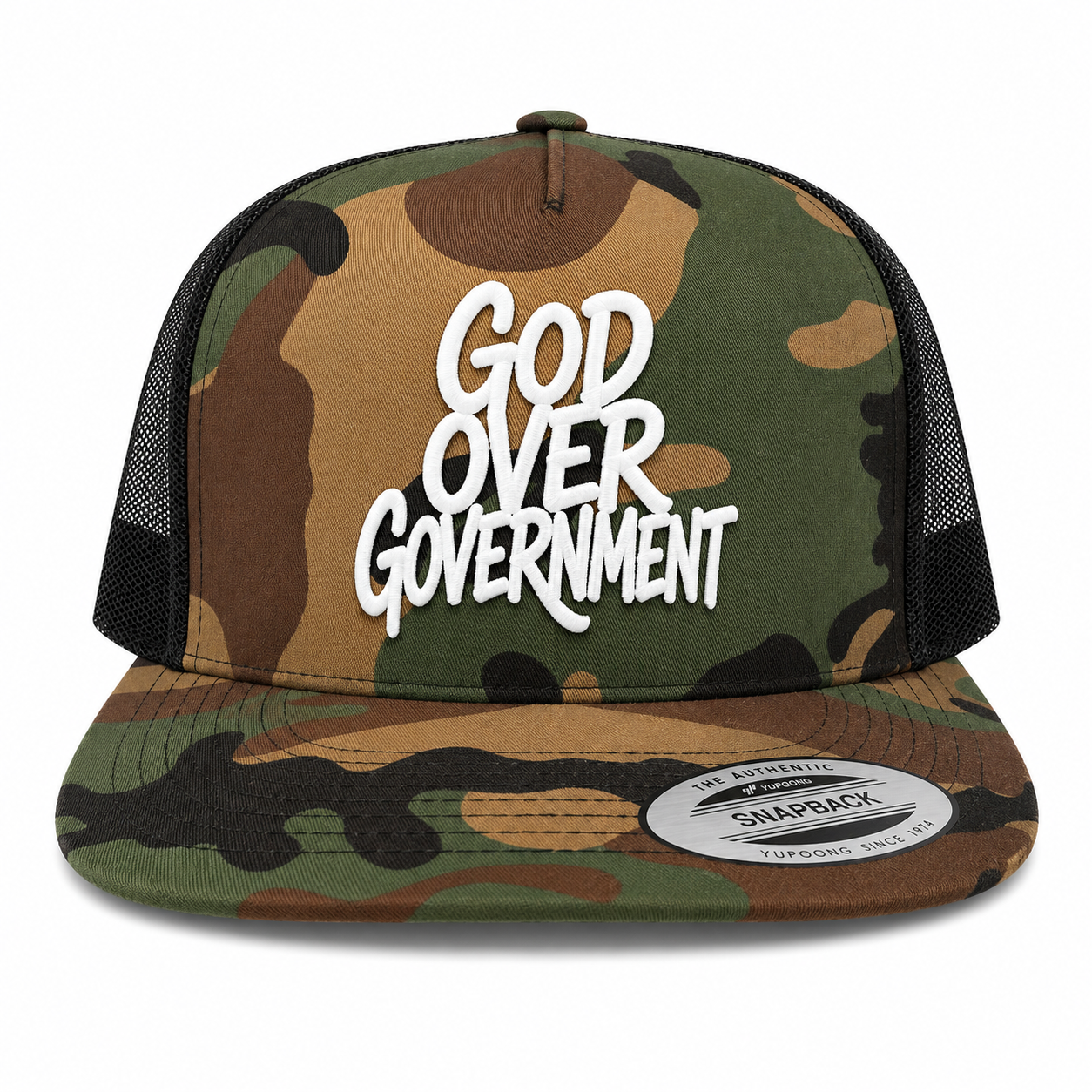 God Over Government Leather Patch Five-Panel Classic Trucker Cap