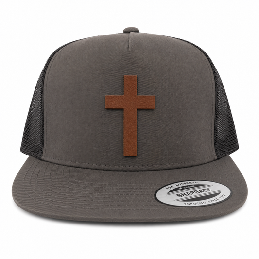 Cross Leather Patch Five-Panel Classic Trucker Cap