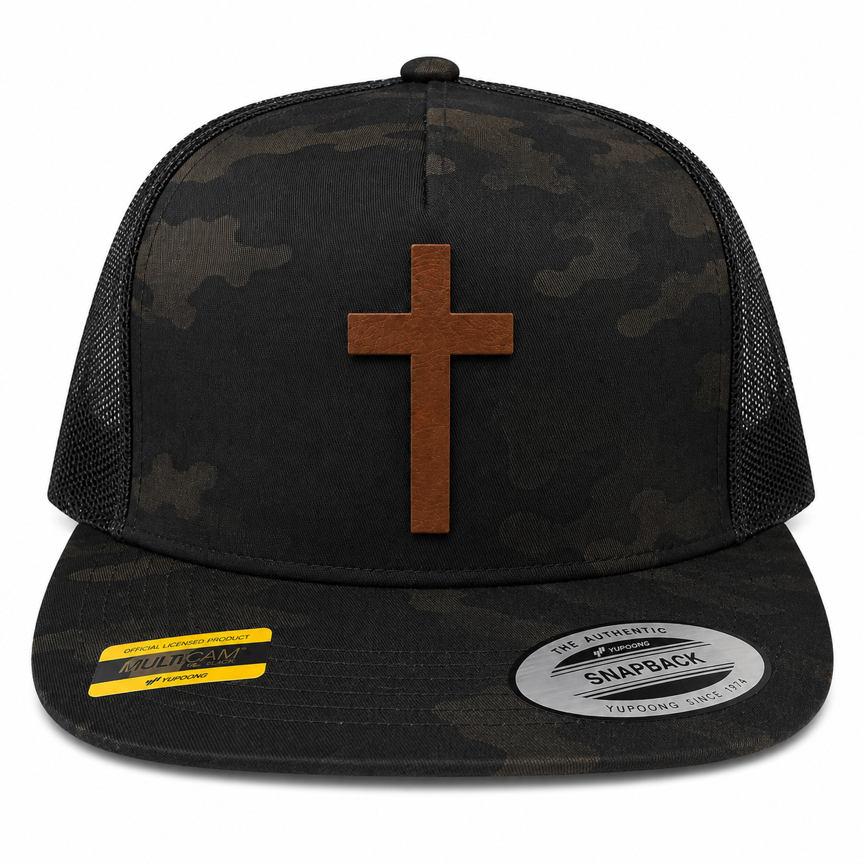Cross Leather Patch Five-Panel Classic Trucker Cap
