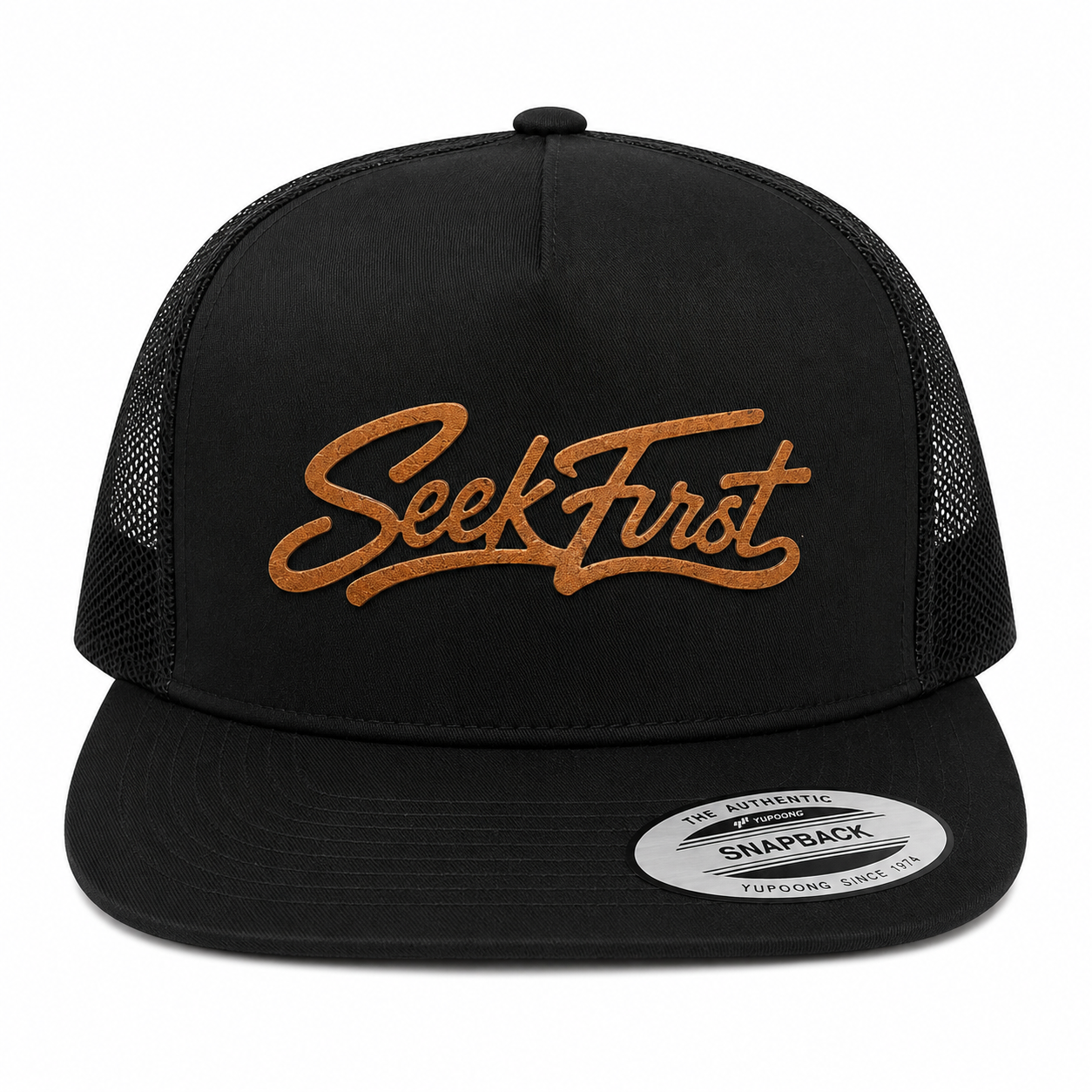 Seek First Leather Patch Five-Panel Classic Trucker Cap