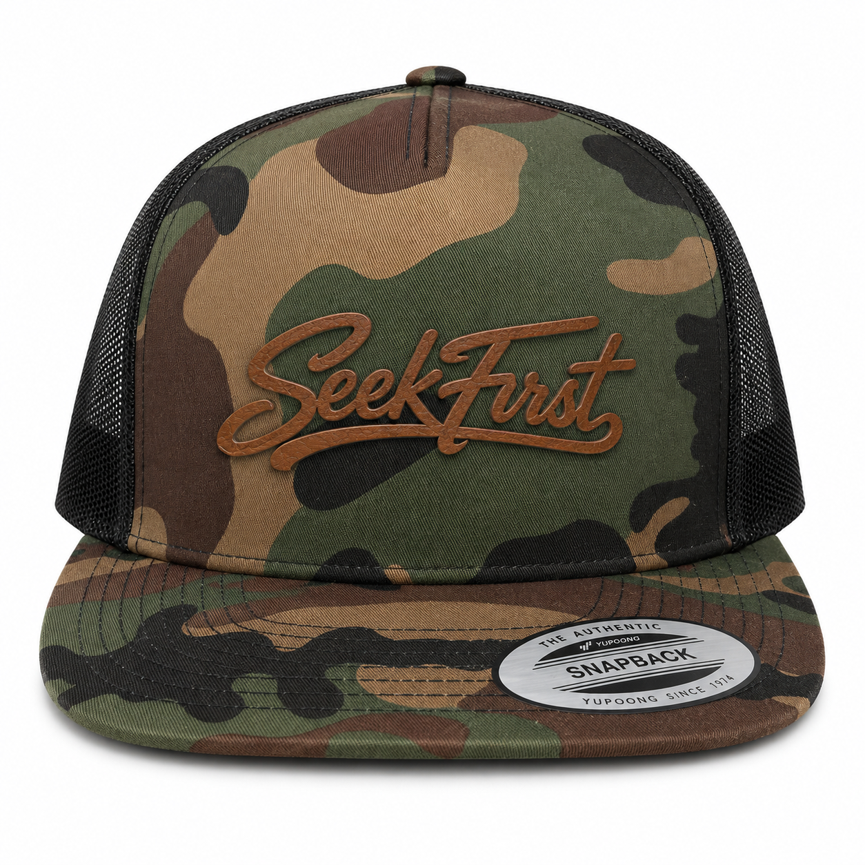Seek First Leather Patch Five-Panel Classic Trucker Cap