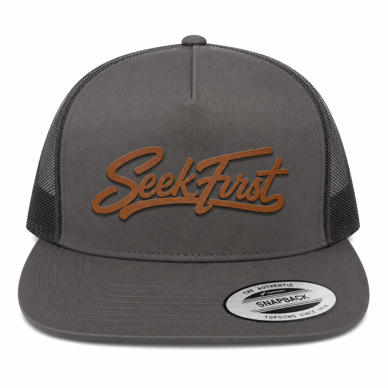 Seek First Leather Patch Five-Panel Classic Trucker Cap