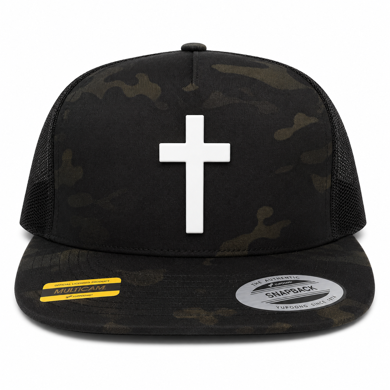 Cross Leather Patch Five-Panel Classic Trucker Cap