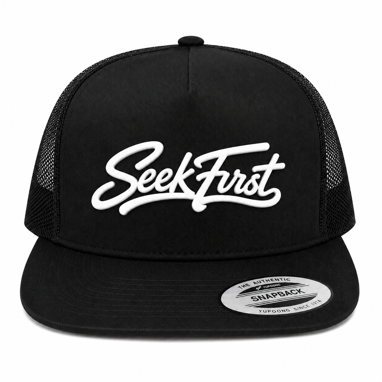 Seek First Leather Patch Five-Panel Classic Trucker Cap