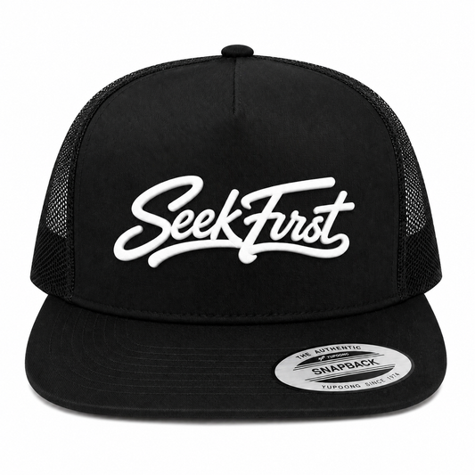 Seek First Leather Patch Five-Panel Classic Trucker Cap
