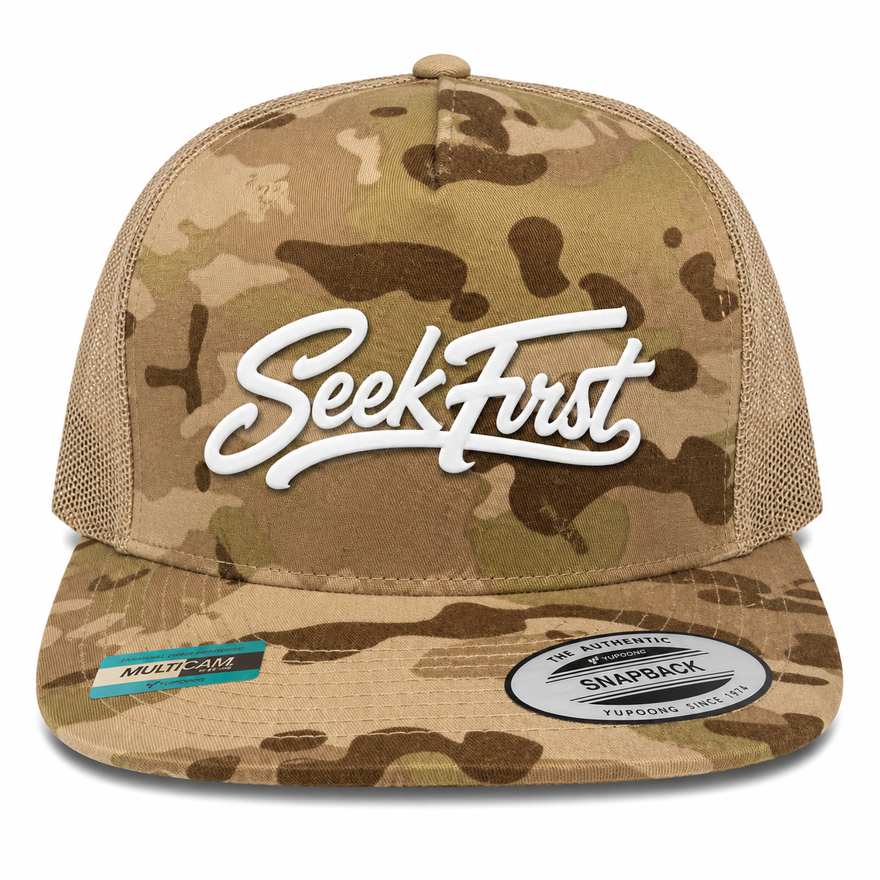 Seek First Leather Patch Five-Panel Classic Trucker Cap