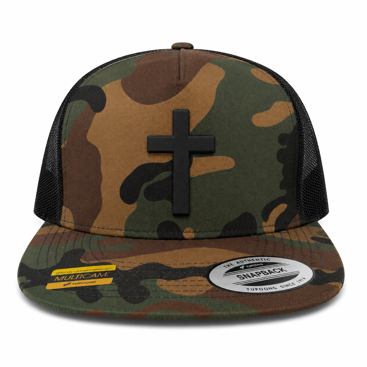 Cross Leather Patch Five-Panel Classic Trucker Cap