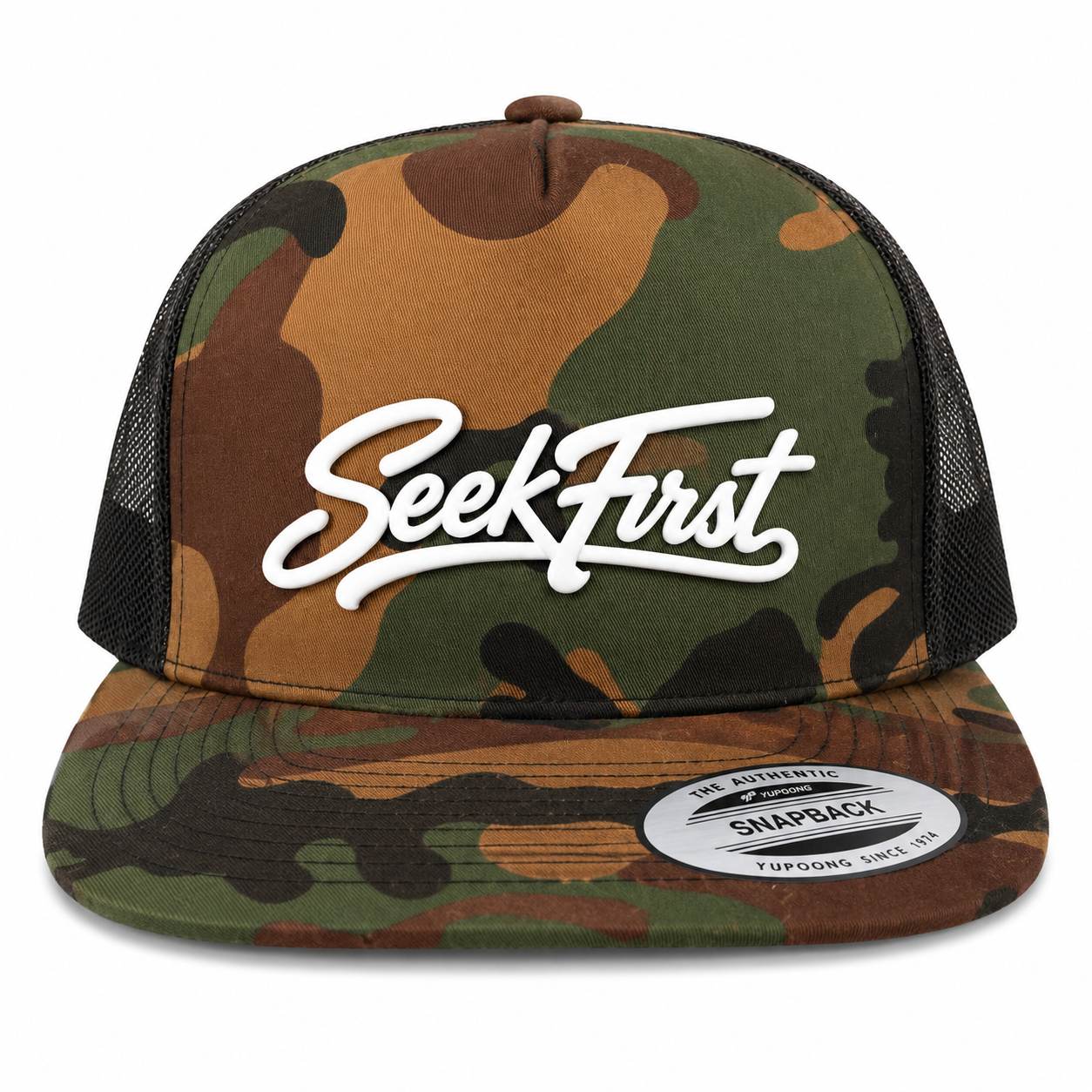 Seek First Leather Patch Five-Panel Classic Trucker Cap