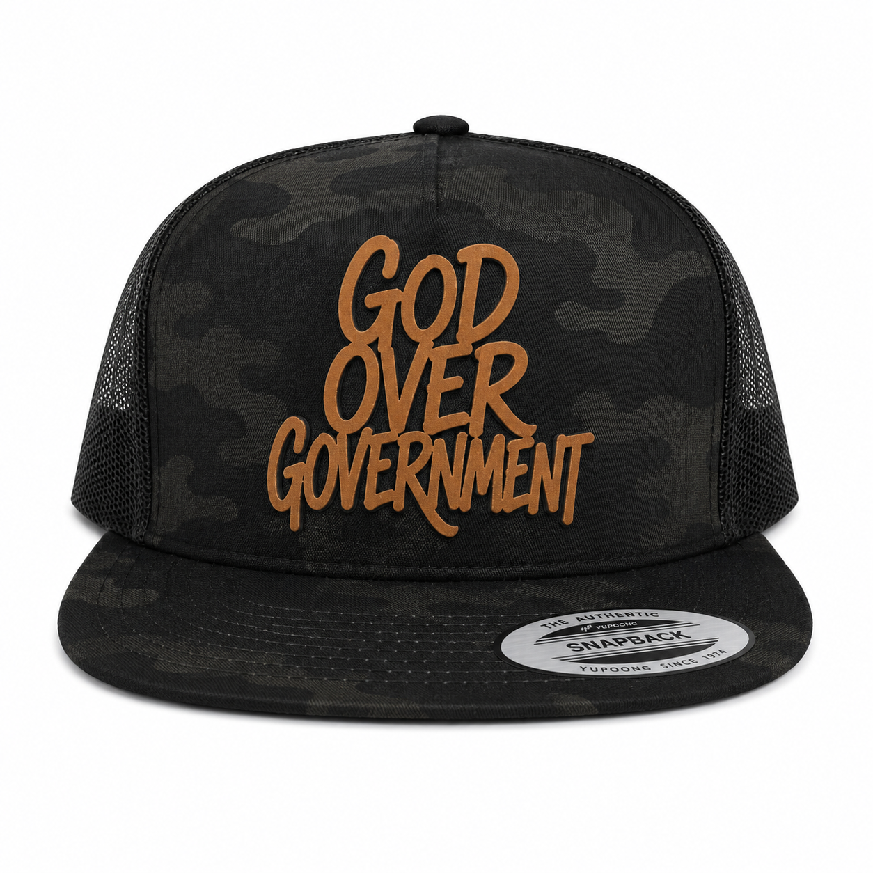 God Over Government Leather Patch Five-Panel Classic Trucker Cap