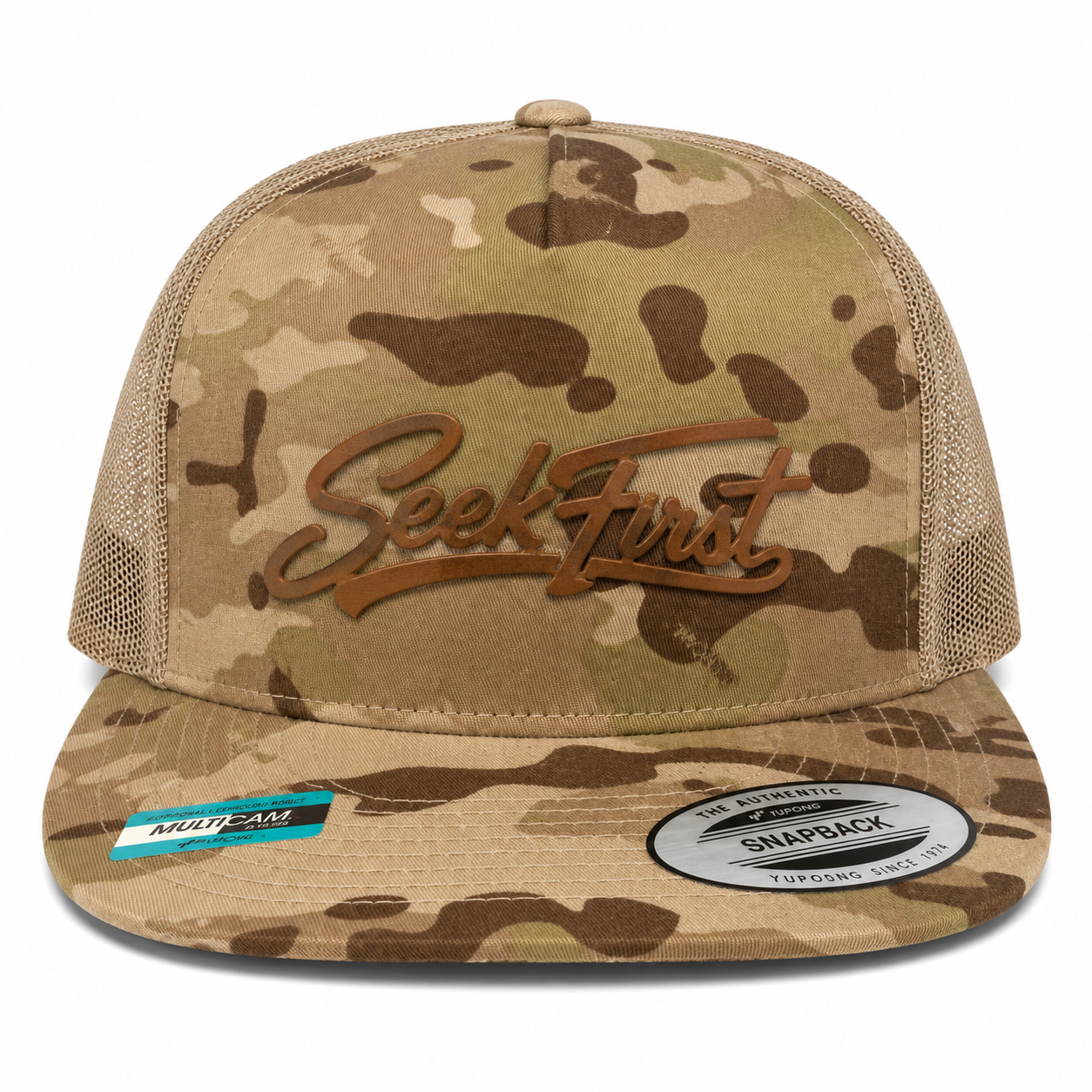 Seek First Leather Patch Five-Panel Classic Trucker Cap
