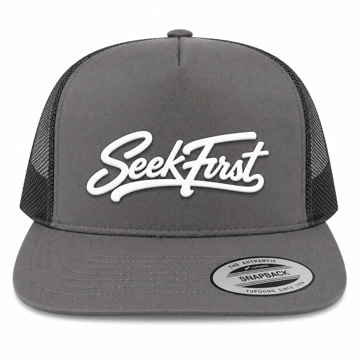 Seek First Leather Patch Five-Panel Classic Trucker Cap