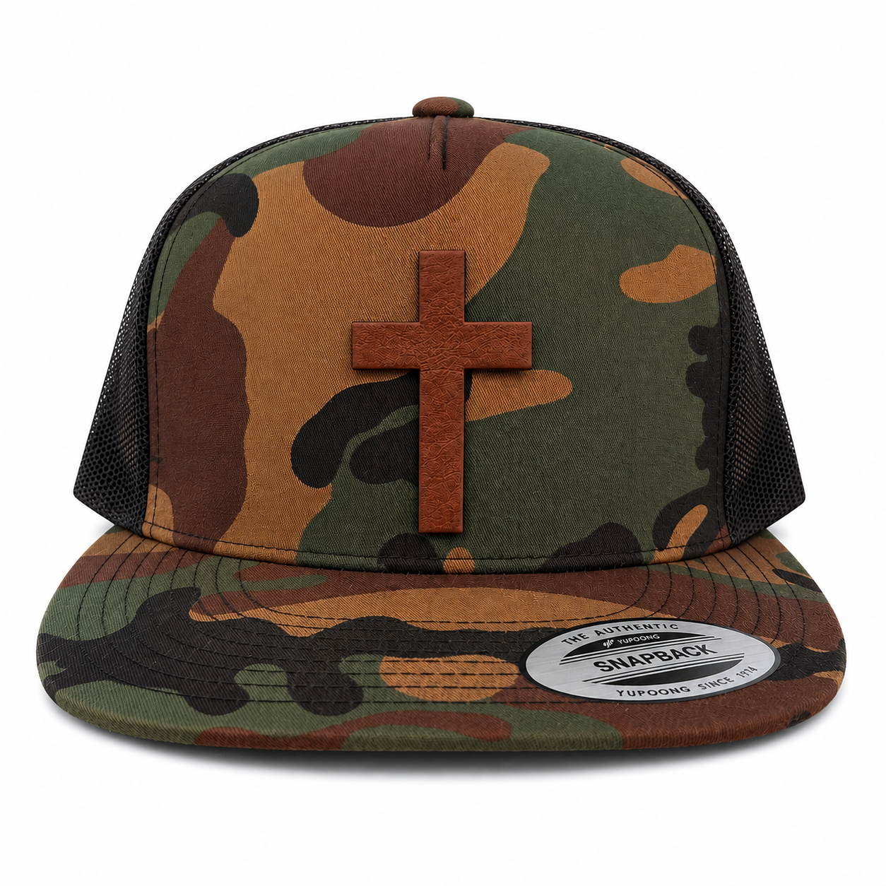 Cross Leather Patch Five-Panel Classic Trucker Cap