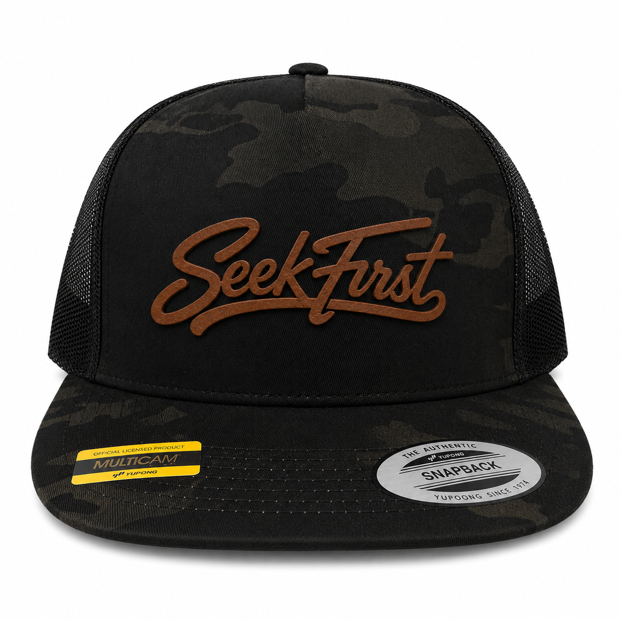 Seek First Leather Patch Five-Panel Classic Trucker Cap