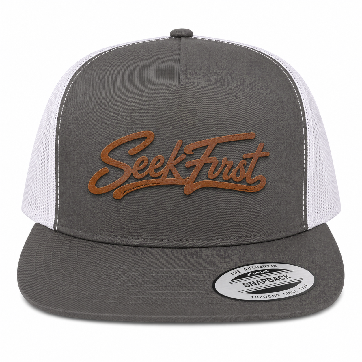 Seek First Leather Patch Five-Panel Classic Trucker Cap