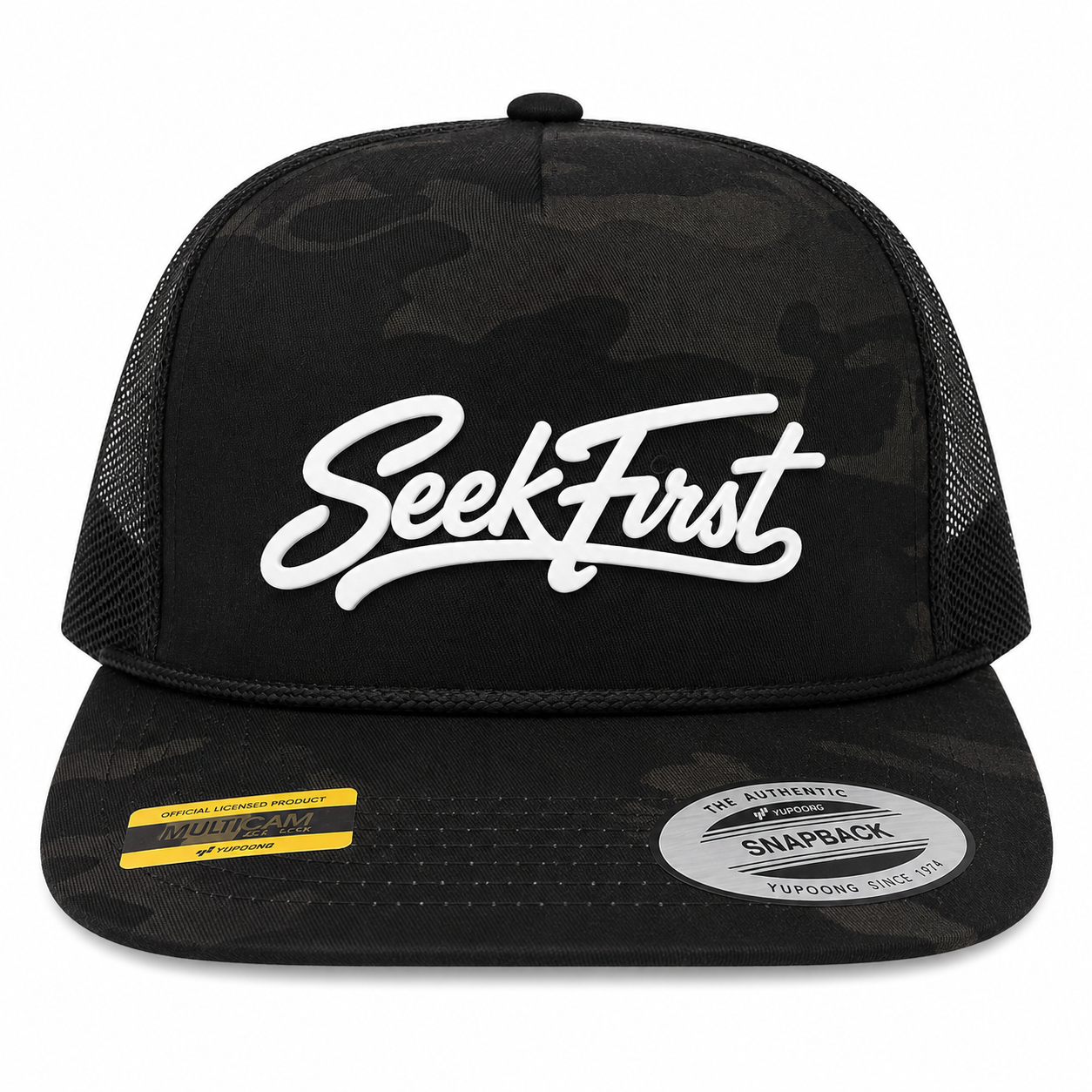 Seek First Leather Patch Five-Panel Classic Trucker Cap